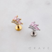 MULTI MARQUISE BRANCH ARCH ROUND BEZEL THREADLESS (PUSH IN) 316L SURGICAL STEEL LABRET SET